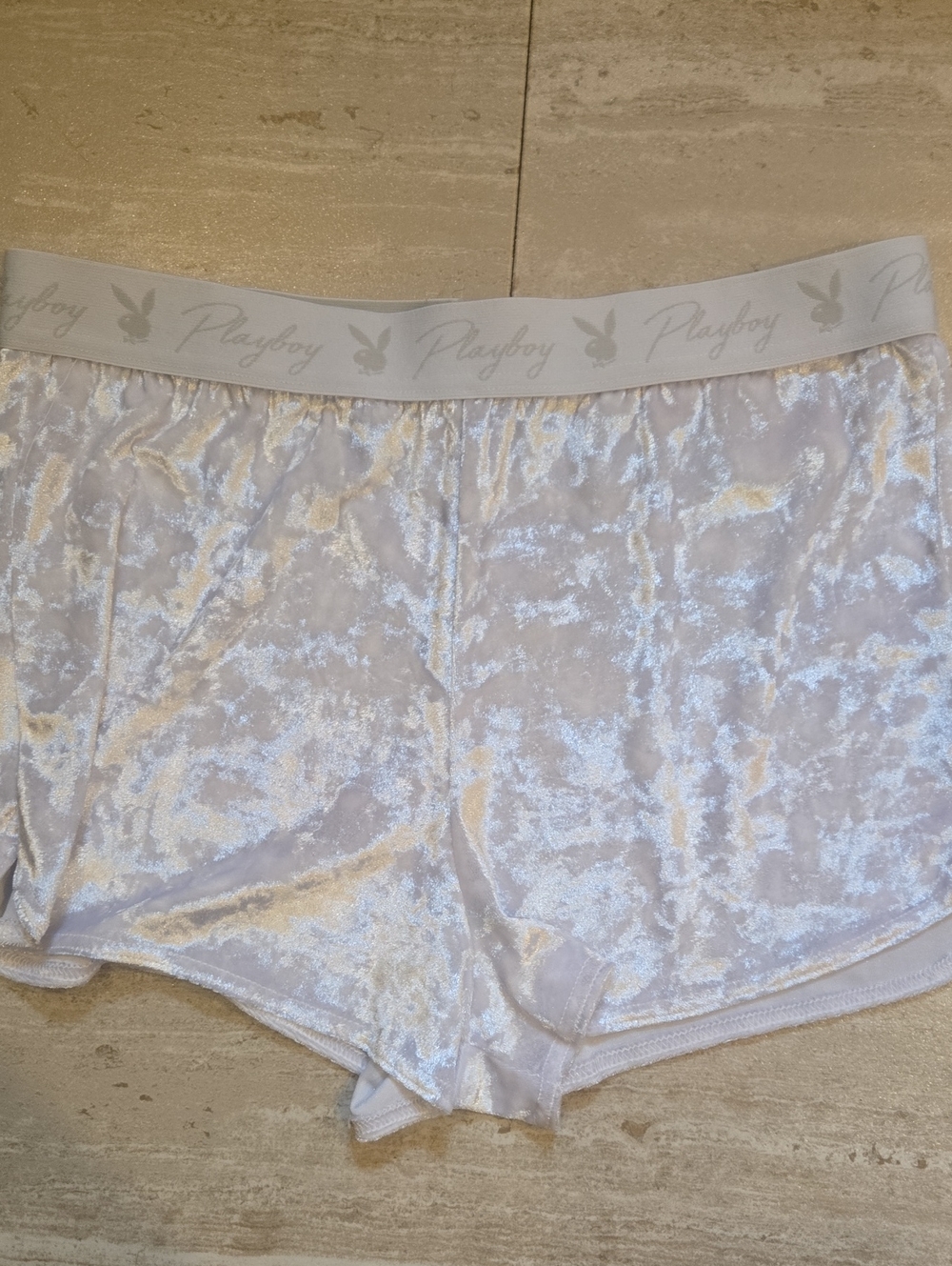 PLAYBOY Crushed Velvet Icy White Sleep/Lounge Shorts